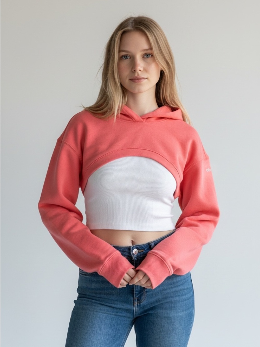 All Coral Cropped Hooded Sweater - Women